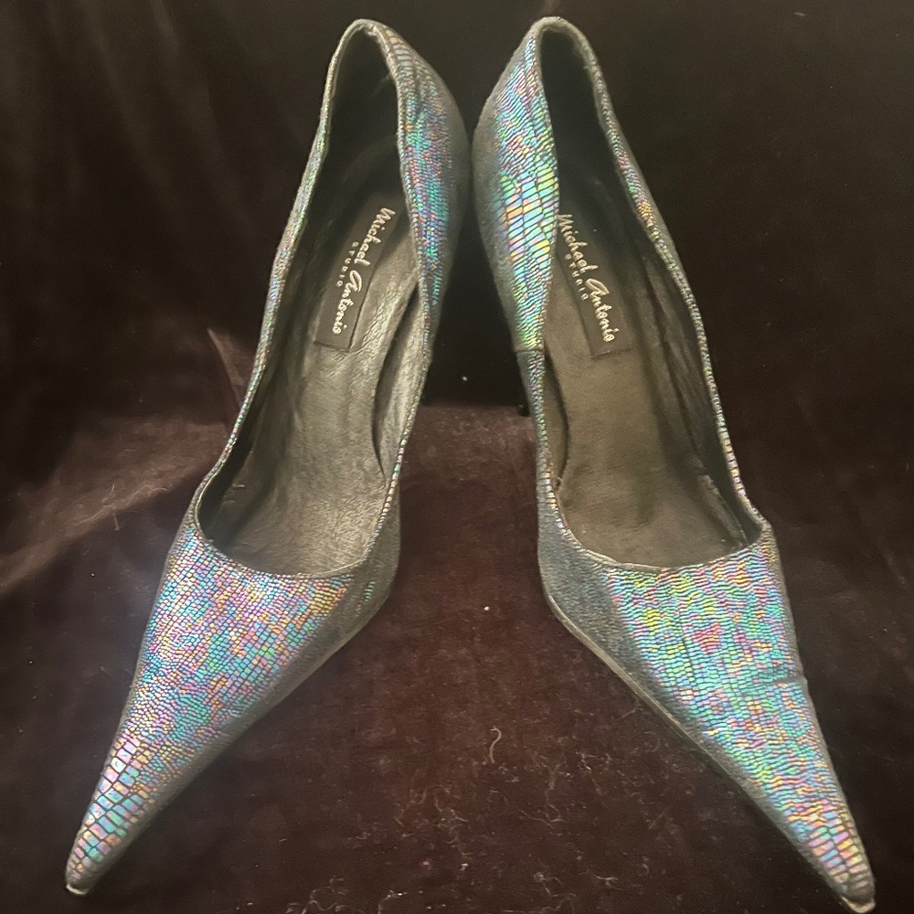 Incredible Vintage Y2K Michael Antonio Iridescent Stiletto Pumps 6.5 New